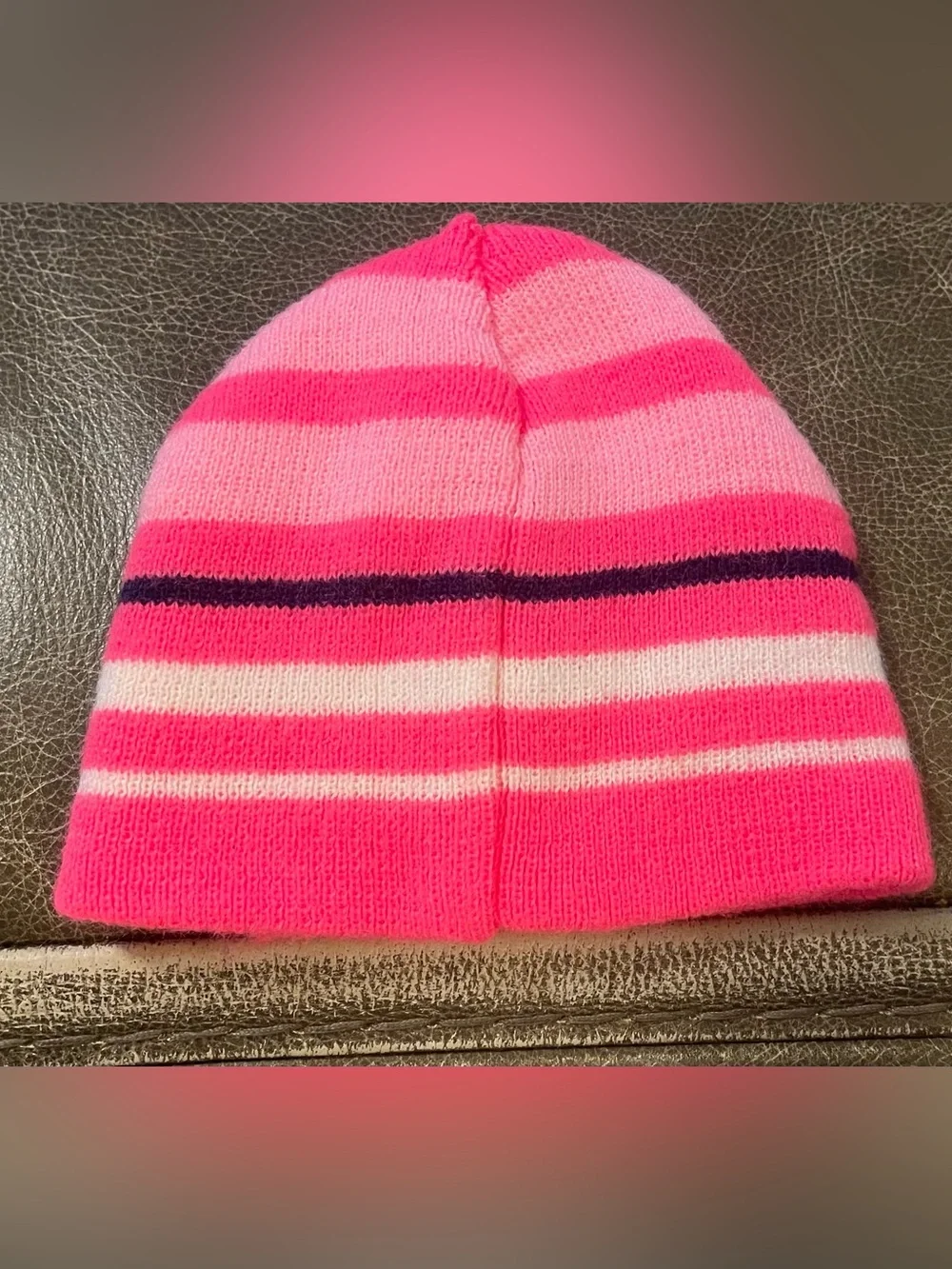 Toddlers Pink Striped Knit Beanie